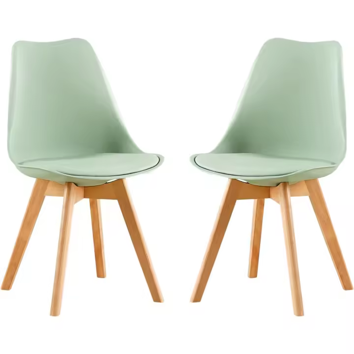 Pack de 2 Sillas de Comedor, Sillas de Cocina Nórdicas con Asiento Tapizado y Patas de Madera Maciza de Haya - Verde Helado - 1
