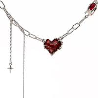 Collares de Cadenas con Franja de Corazón Rojo - Estilo Gótico - Hip Hop, Moda Europea y Estadounidense, Accesorios de Joyería para Fiestas para Mujeres - details 5
