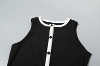 BUNO-Traje Sexy de punto negro con pantalón corto para mujer, traje elegante sin mangas con bolsillos dobles, Top con hebilla de un solo pecho, conjunto de 2 piezas, trajes nuevos 2025 - details 35