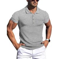 Polo de Verano para Hombres de Algodón de Cáñamo Auténtico Manga Corta, Cuello Redondo, Rayas Sólidas, Elasticidad para Fitness - details 3