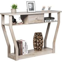 Mesa Auxiliar con Estante Inferior y 2 Estantes Laterales Abiertos, Mueble de Recepción para Entrada, Salón (Gris) - details 0