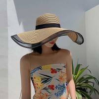 Sombrero de playa con ondas para mujer, viseras grandes para el sol, cubo con corte UV, gorra panamá, protector solar de paja Vintage - details 3