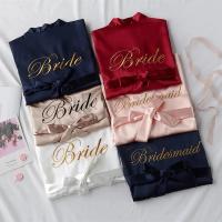 Bata de novia para dama de honor, bata de baño tipo kimono bordada, camisón informal de satén corto, ropa de dormir Sexy para mujer - details 0