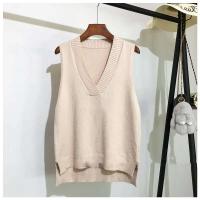 Suéter sae suelto coreano de punto con cuello en V para mujer, chaleco sin mangas, otoño e invierno - details 2