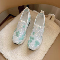 Cuña de malla con lentejuelas para mujer, zapatillas de deporte transpirables con plataforma de oro blanco, zapatos casuales que aumentan la altura - details 5