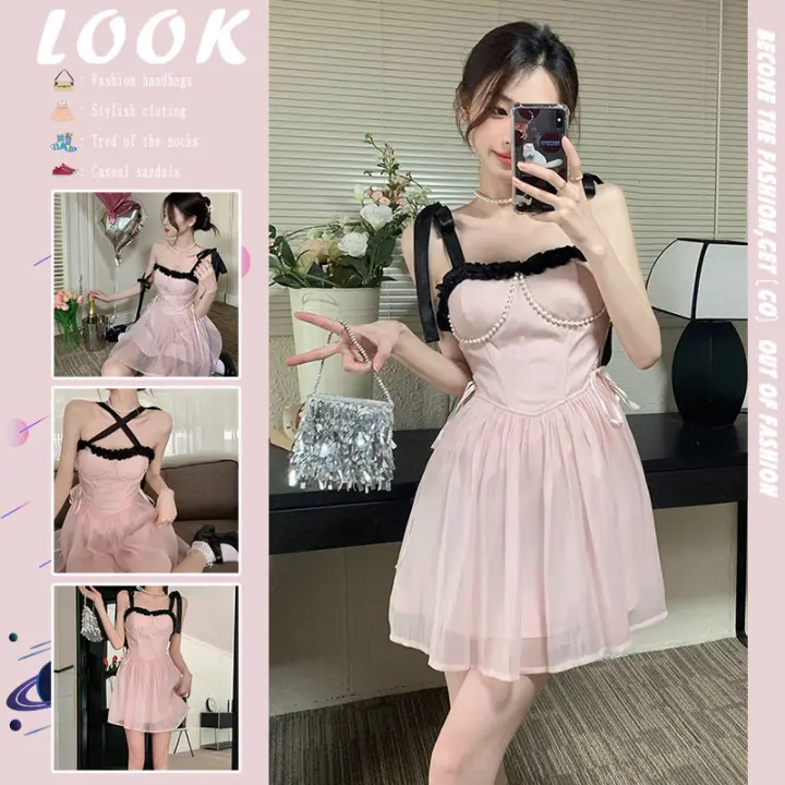 Vestido de Verano de Manga Suspendida Estilo Picante y Dulce de Hueso de Pescado Francés - 1