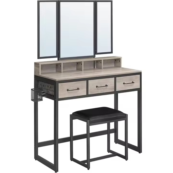 Tocador con Espejo Plegable de 3 Piezas Soporte para Secador de Cabello - 1
