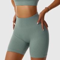 Pantalones cortos de yoga sin costuras acanalados de cintura alta para mujer, mallas deportivas a prueba de sentadillas para levantamiento de cadera, entrenamiento físico, correr, gimnasio, venta - details 3