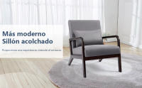 Sillón Salón Relajación Moderno Sillón Tapizado Sofá Individual Reposabrazos Silla con Patas de Madera Maciza Marrón Oscuro, Gris - details 0