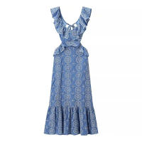 TRAFZA-Vestido largo sin mangas con espalda descubierta para Mujer, con bordado traje Sexy, elegante, bohemio, para vacaciones - details 1