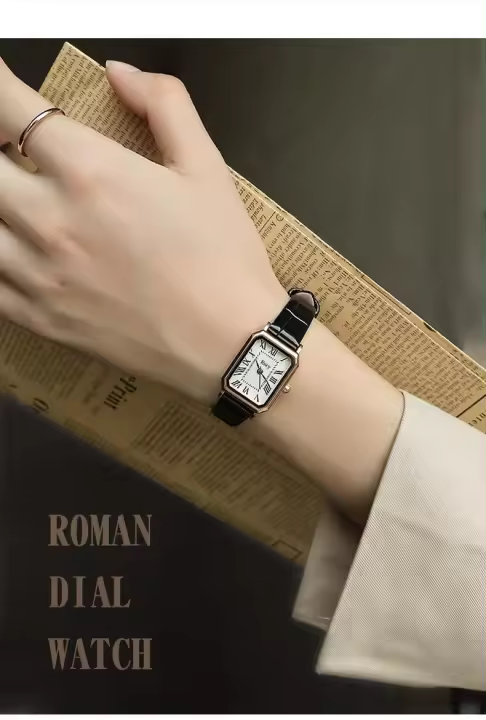 Reloj de pulsera cuadrado pequeño de cuero genuino de alta gama para mujer Dial reloj de cuarzo con temperamento ligero - 1