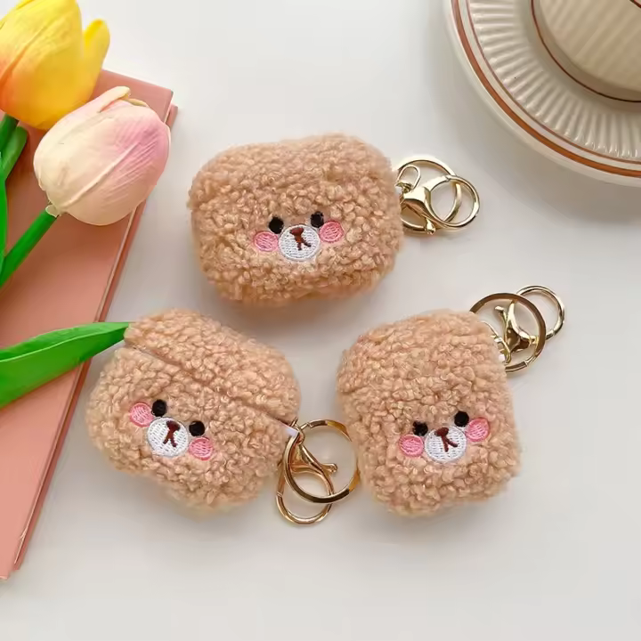 Funda de Orejas de Oso de Peluche para Airpods Cubierta Protectora de Silicona con Dibujo de Dibujos Animados Accesorios de Electrónica - 1