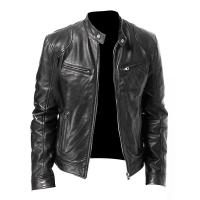 Chaqueta de Cuero Motera Delgada Ajuste Cinturón, Abeto, Anti-viento para Otoño - details 7