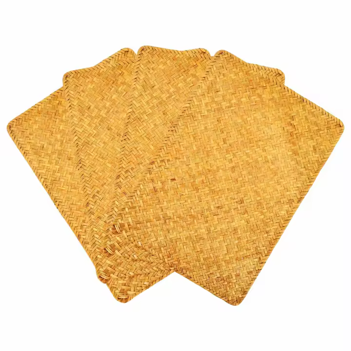 Paquete de 4 manteles individuales de algas marinas naturales, manteles individuales rectangulares de ratán tejidos a mano, tapete para taza de té de paja, agarradera - 1