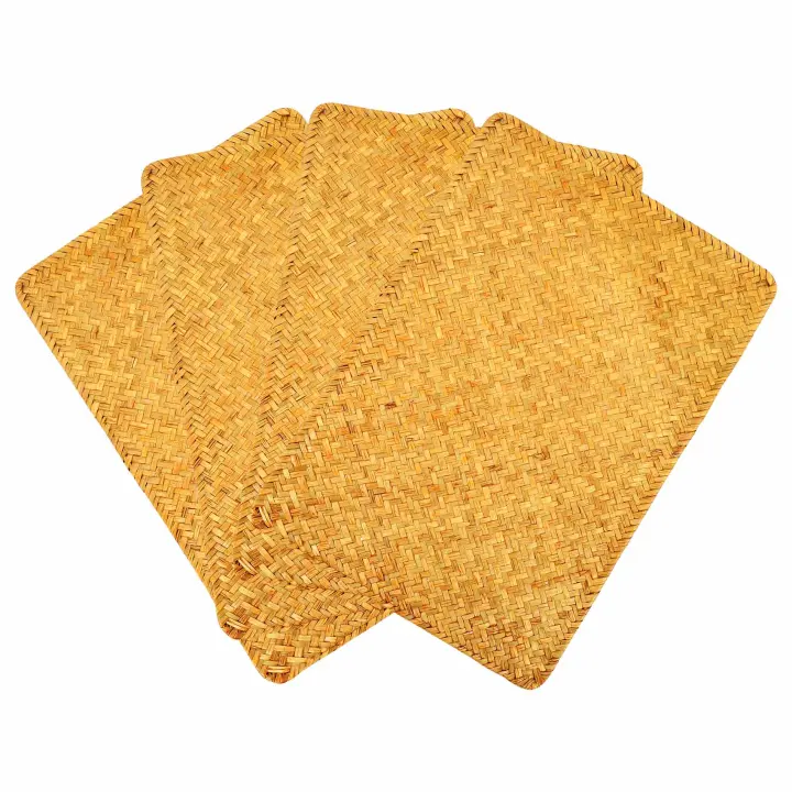 Paquete de 4 manteles individuales de algas marinas naturales, manteles individuales rectangulares de ratán tejidos a mano, tapete para taza de té de paja, agarradera - 1