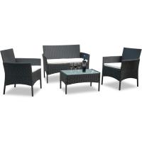 Juego de muebles de jardín de polirratán, 7 piezas, incluye sofá, sillas individuales, mesa y cojines de asiento, muebles de terraza para balcón, jardín (negro) - details 0