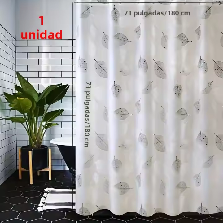 Cortina De Ducha Impermeable 180X180CM Con Patrón De Hojas Y Ganchos Decoración De Baño Para El Hogar - 1