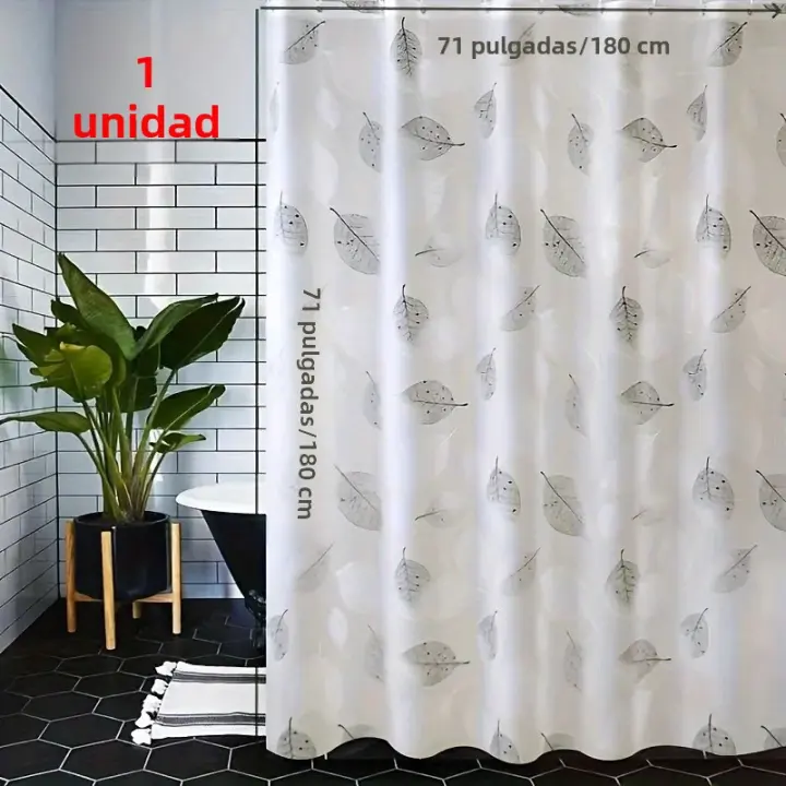 Cortina De Ducha Impermeable 180X180CM Con Patrón De Hojas Y Ganchos Decoración De Baño Para El Hogar - 1