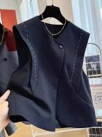 Ropa de temperamento 2025, chaleco retro coreano, camiseta sin mangas de color sólido para oficina para mujer - details 2