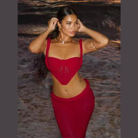 BUNO-Conjunto de 2 piezas fruncido de ganchillo de gato extraño para mujer, Tops irregulares con espalda descubierta y vendaje cruzado + faldas largas lisas, trajes de estilo playero para - details 1