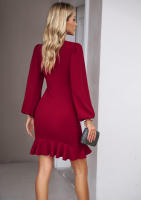 Vestido de manga mullida con temperamento femenino, ropa de otoño e invierno, nuevo, color sólido - details 11