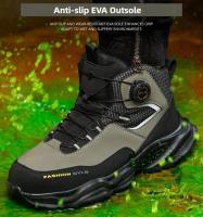 Zapatos de seguridad con botón giratorio para hombre, calzado de trabajo impermeable, botas de construcción con tiras reflectantes, punta de acero, talla 48, Invierno - details 6