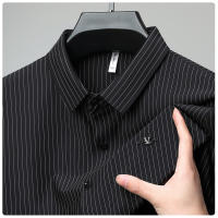 25 Nuevo verano Anti arrugas Casual Polo Business Camisa de manga corta a rayas verticales para hombres - details 23