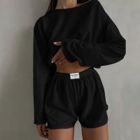 Conjunto de Pantalones Cortos Informales para Mujer Tops de Manga Larga con Cuello Redondo - details 5