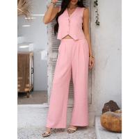 2025 primavera y verano, ocio europeo y americano, estilo de vacaciones, chaleco de color sólido, conjunto de pantalones de pierna ancha - details 7