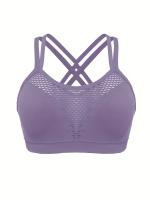 Sujetador De Cuello Redondo Hueco para Deportes, Transpirable, entrecruzado en la espalda, Cómodo, De Color Sólido, De alta elasticidad - details 27