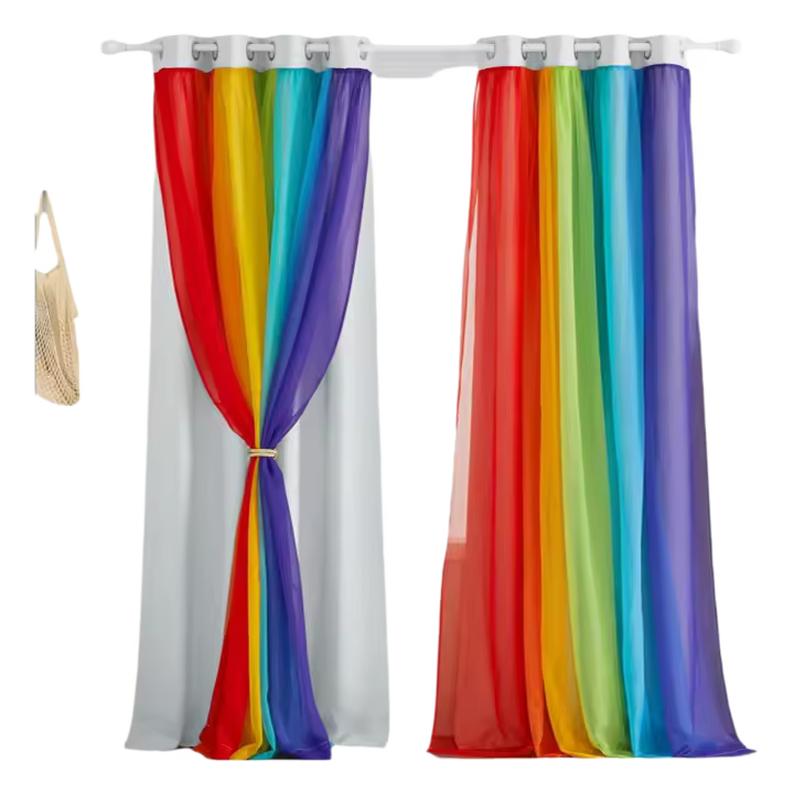 Cortinas de arcoíris para dormitorio de niños, cortinas opacas con degradado transparente, cortinas de doble capa para decoración de guardería - 1