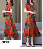 Nueva moda Casual 2024 vestidos elegantes de verano para mujeres cuello redondo estampado Vintage Vestido de manga corta ropa suelta de mujer - details 13