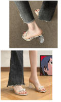 Sandalias de Moda Versátiles Tacón Medio Transparente Diamantes de Imitación Zapatillas Geniales - details 12