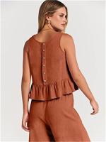 Conjunto casual de verano para mujer, top sin mangas plisado y pantalones cortos de pierna ancha - details 76