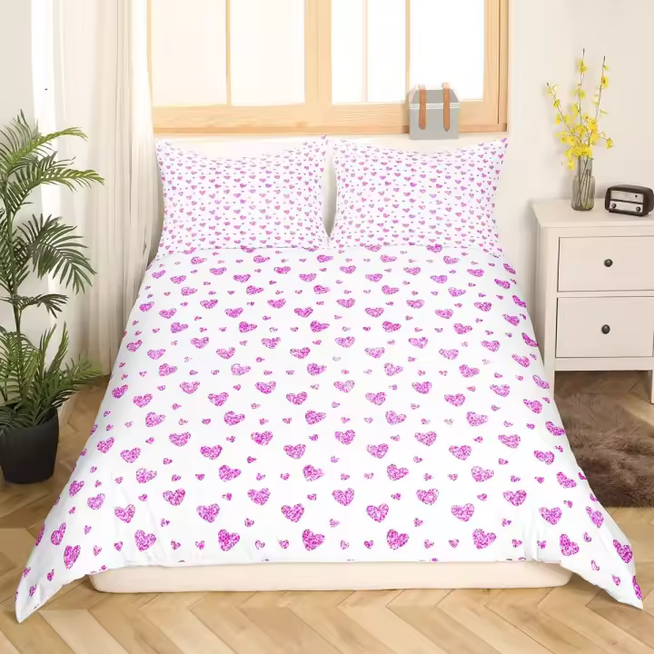 Cubierta de Edredón de Poliéster con Tema de Amor Dibujo de Corazón Pequeño Estilo Dibujo - 1
