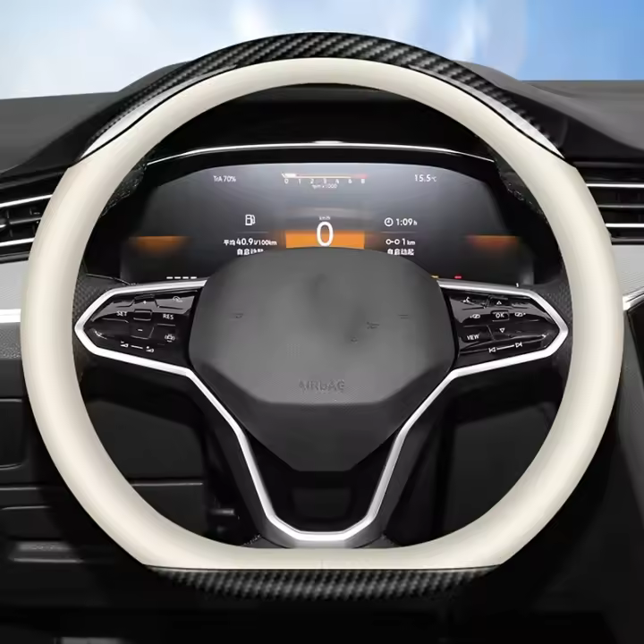 Cubierta de Volante de Fibra de Carbono con Aspecto de Cuero 38 cm/15 pulgadas, Adecuada para Todos los Coches, Hecha en China - 1