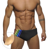 Jessborn calzoncillos de baño para hombre, traje de baño profesional a rayas de arcoíris, a la moda, para la playa - details 0