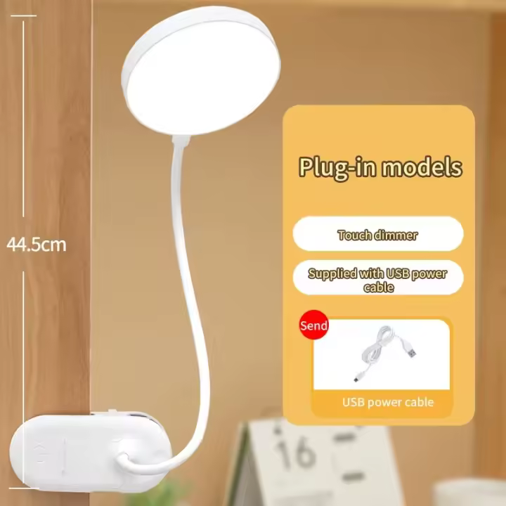 Lámpara de mesa portátil con 3 modos de atenuación, luz de protección ocular, luz nocturna recargable por USB con abrazadera plegable, soporte de estudio, lámparas de escritorio - 1