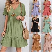 Vestido verano Mujer VRecibir Dobladillo con volantes de manga corta Mini vestido de gasa con falda de Swing - details 1