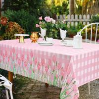 mantel a cuadros de tulipán rosa, decoración de boda impermeable para el día de la madre, fiesta, cocina, restaurante - details 0