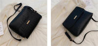 Bolso bandolera informal negro de piel sintética con solapa tipo mensajero de hombro simple para mujer - details 17