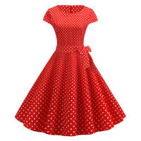 Women summer vintage 1950s 60s big swing party polka dot dress - details 51