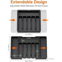 Bandeja expandible para utensilios de cocina, soporte para cubiertos y cubiertos sin BPA, almacenamiento de plástico ,negro - details 1
