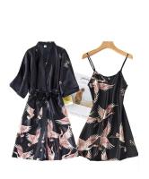 Conjunto de kimono de seda sintética para mujer, pijama y albornoz sexy estampado, ropa interior de verano, 2 piezas. - details 9