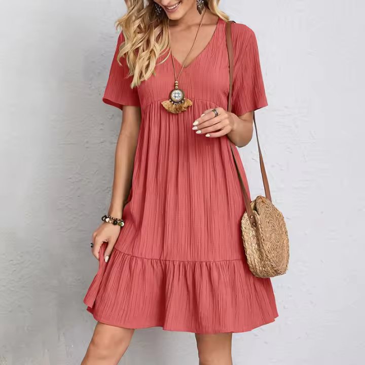 Vestido Mini de Línea Suelta con Volantes de Verano Elegante para Fiestas de Playa - 1