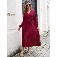 Elegante Vestido Largo Plisado de Color Sólido para Mujer Moda Otoño Primavera 2025 - details 2