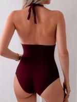 Traje de baño de una pieza acolchado vintage para mujer, elástico de corte alto con control de barriga, traje de baño con cuello cuadrado - details 3