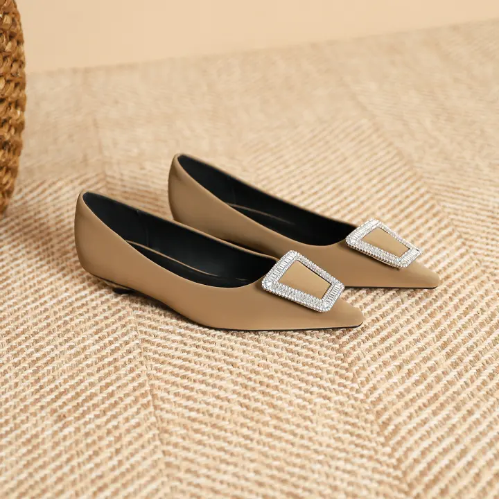 Zapatos de novia franceses de tacón bajo y poco profundos de nuevo estilo para mujer - 1