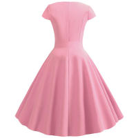 Women summer vintage with belt short sleeve v neck elegant retro swing party dresses - details 4