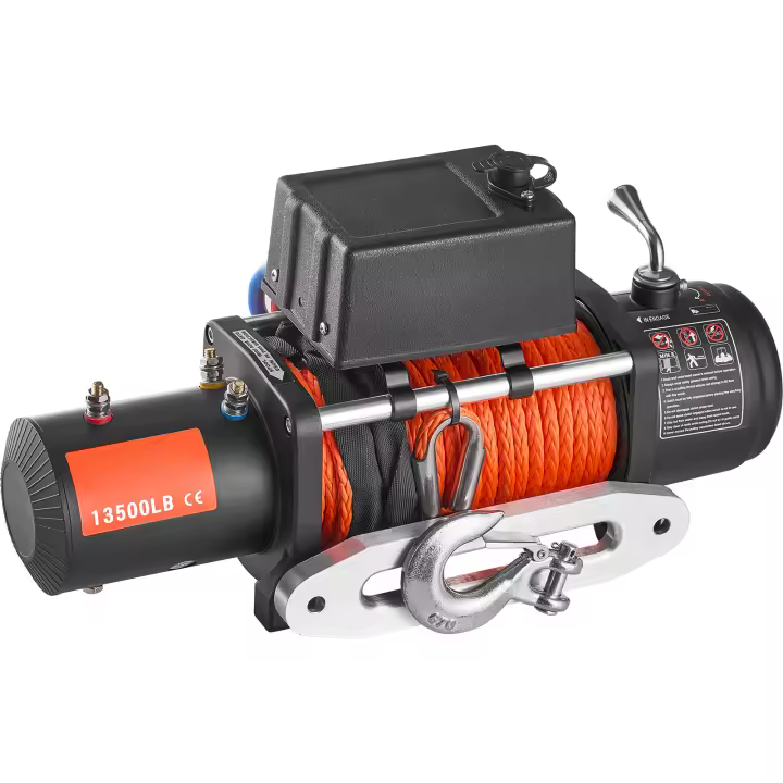 Cabrestante eléctrico SucceBuy, con una capacidad de 13,500 lb, siendo un cabrestante para camión de 12 V CC. Viene con un cable de aluminio de cuerda sintética de Φ3/8 pulgadas x 80 pies. - 1